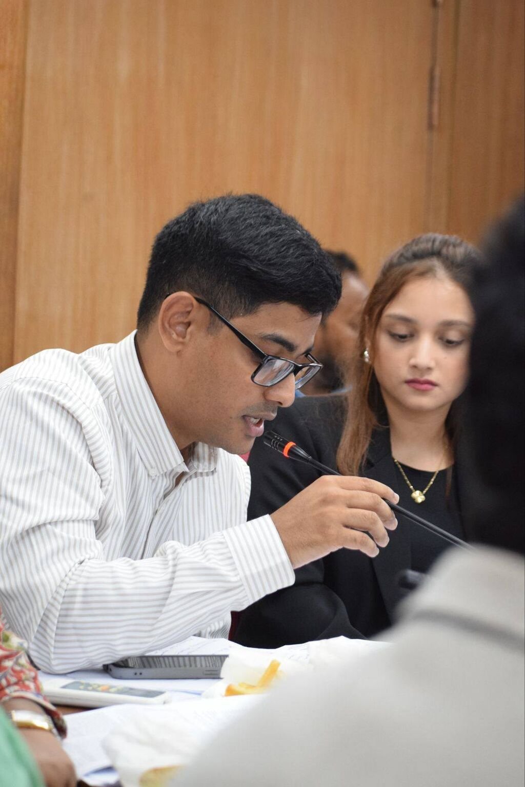 Barrister Tahmidur Rahman speaking at a NIRAPAD Alliance roundtable