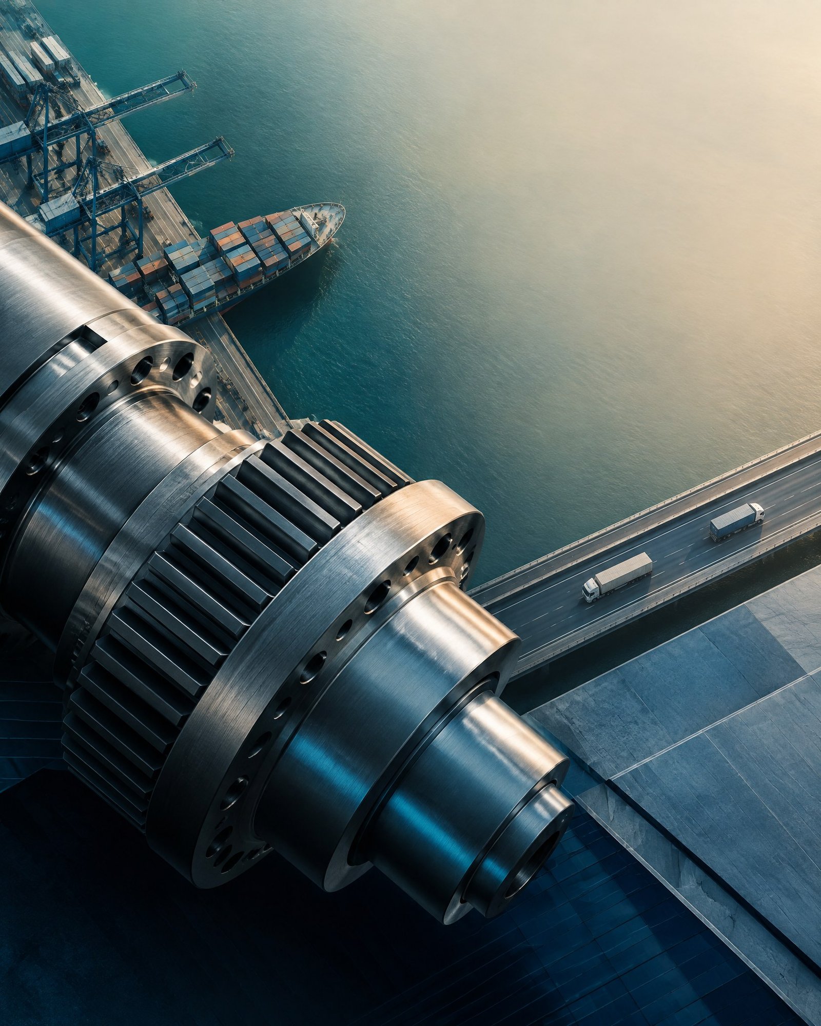 Abstract industrial component and geometric logistics planes representing leasing and asset finance.