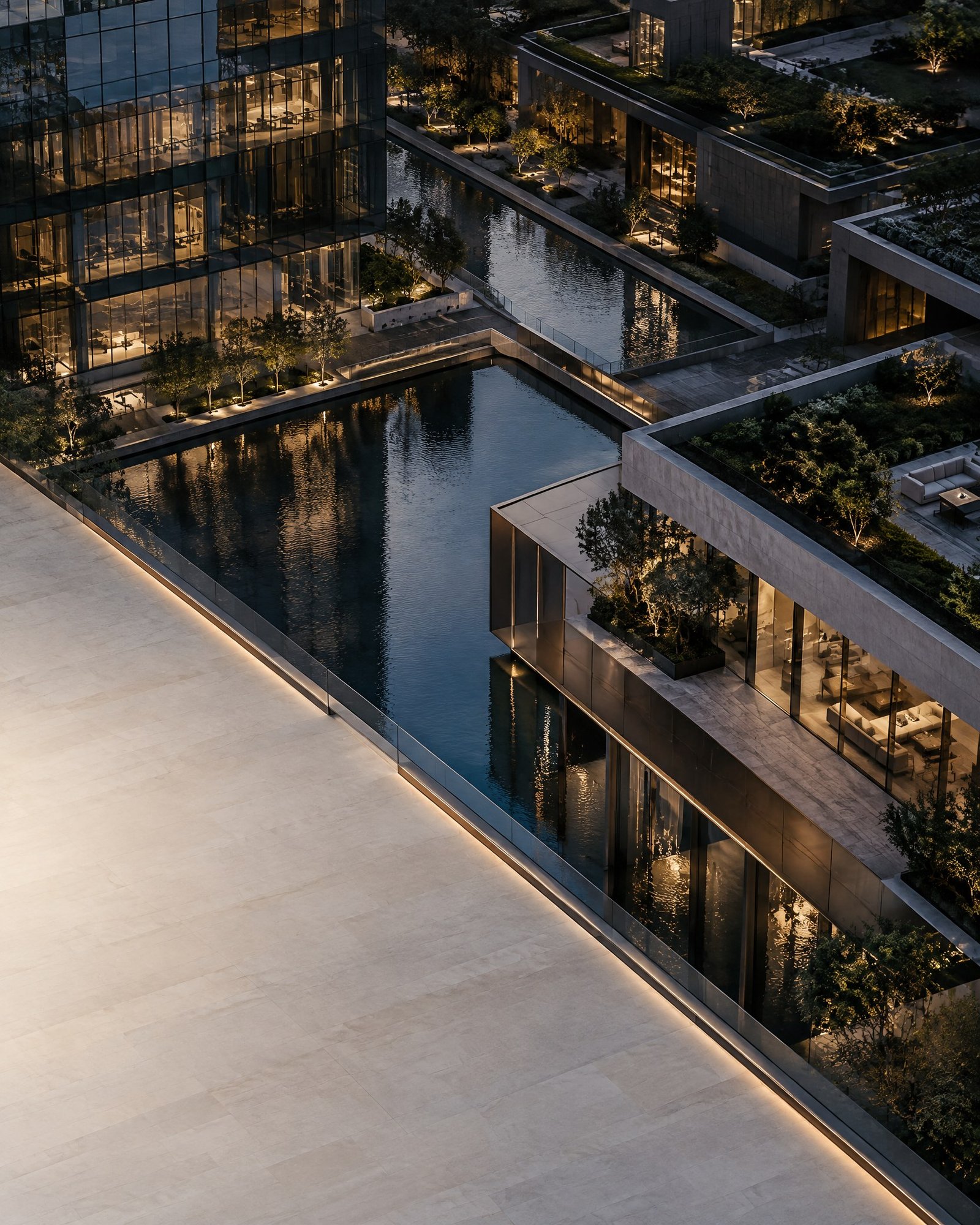 Abstract aerial architectural composition representing real estate investment and private equity.