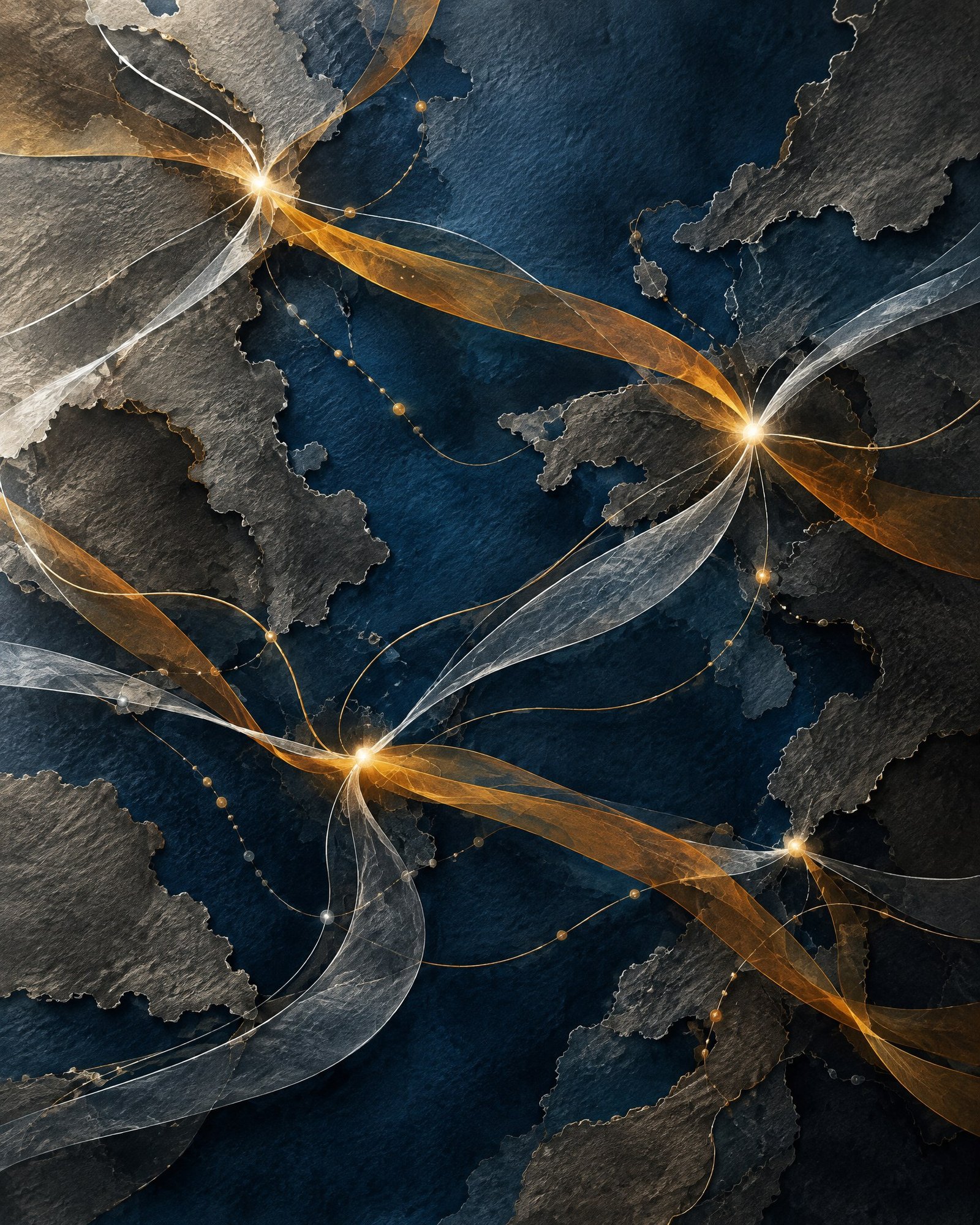 Abstract intersecting translucent pathways across a dark atlas-like surface, suggesting coordinated cross-border restructuring processes.
