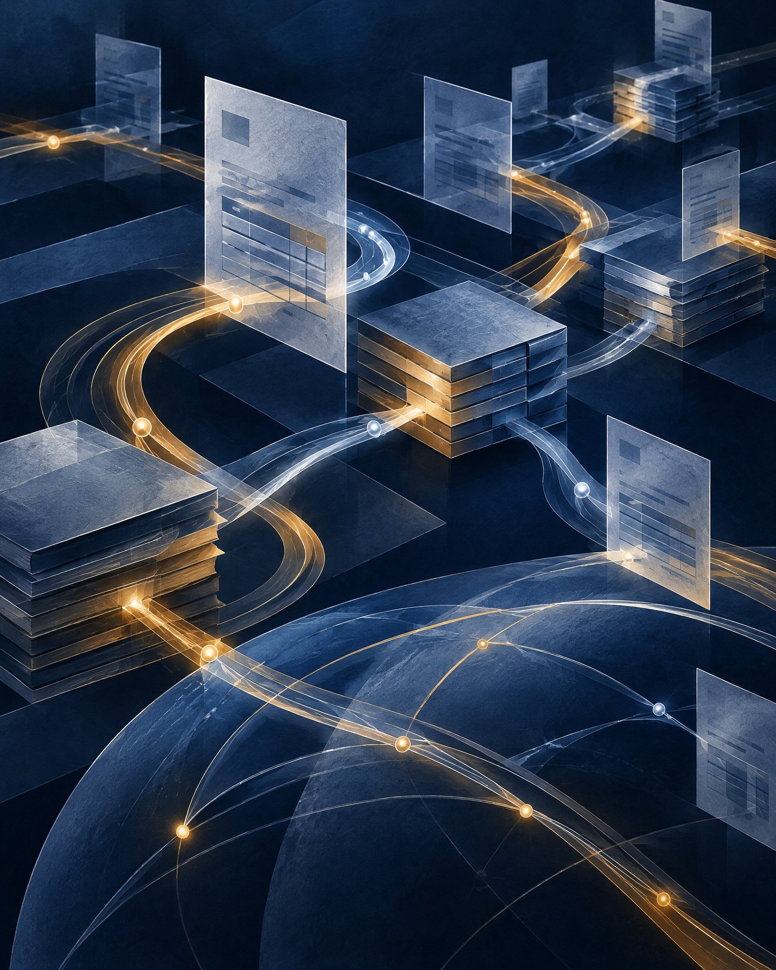 Original editorial illustration for Cross-Border Receivables Finance, Factoring & Supply-Chain Finance.