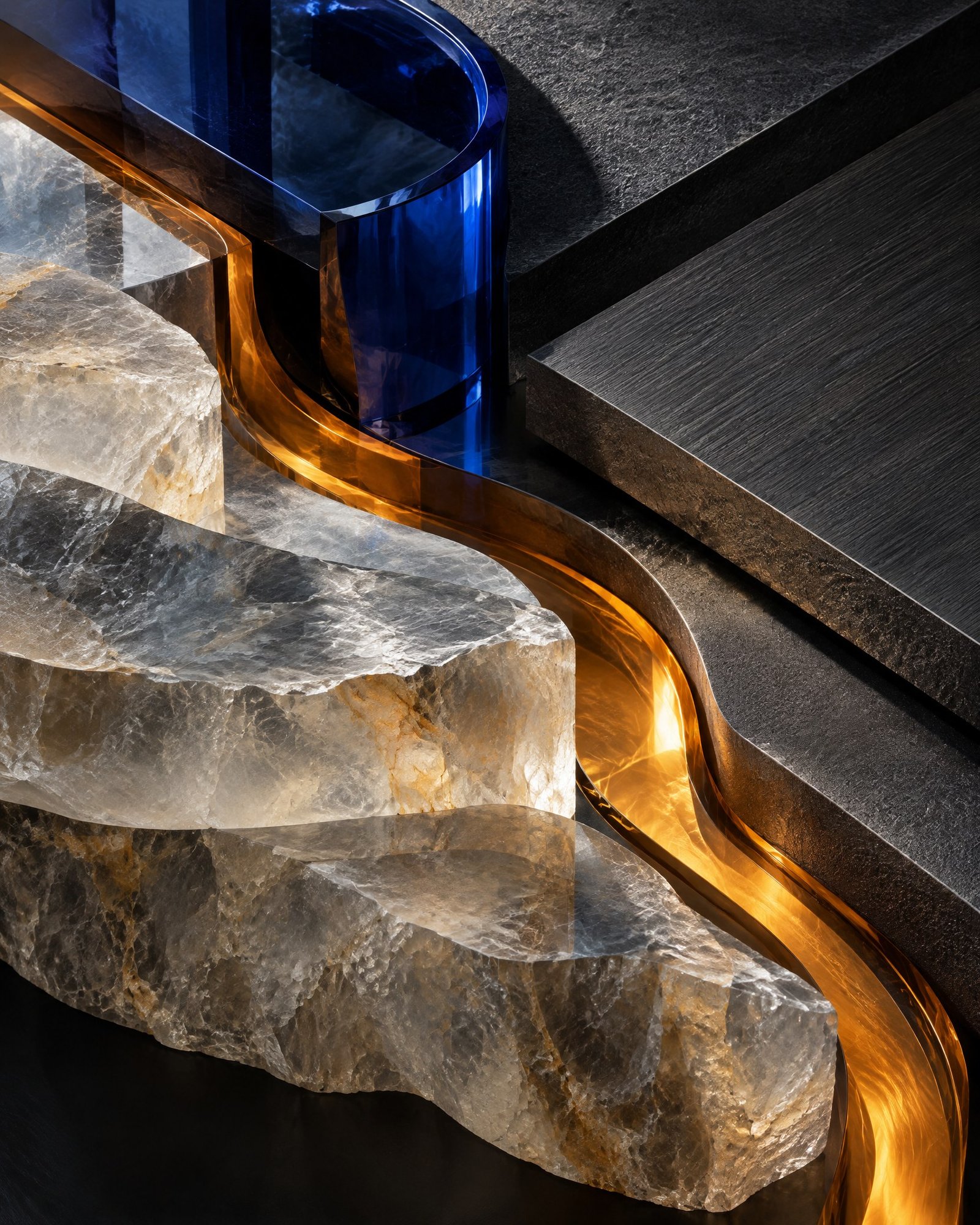 Third-Party Funding & Costs in International Arbitration Abstract layered mineral forms and translucent currents converging around a central aperture, suggesting the flow of information, capital and procedural choices in arbitration.