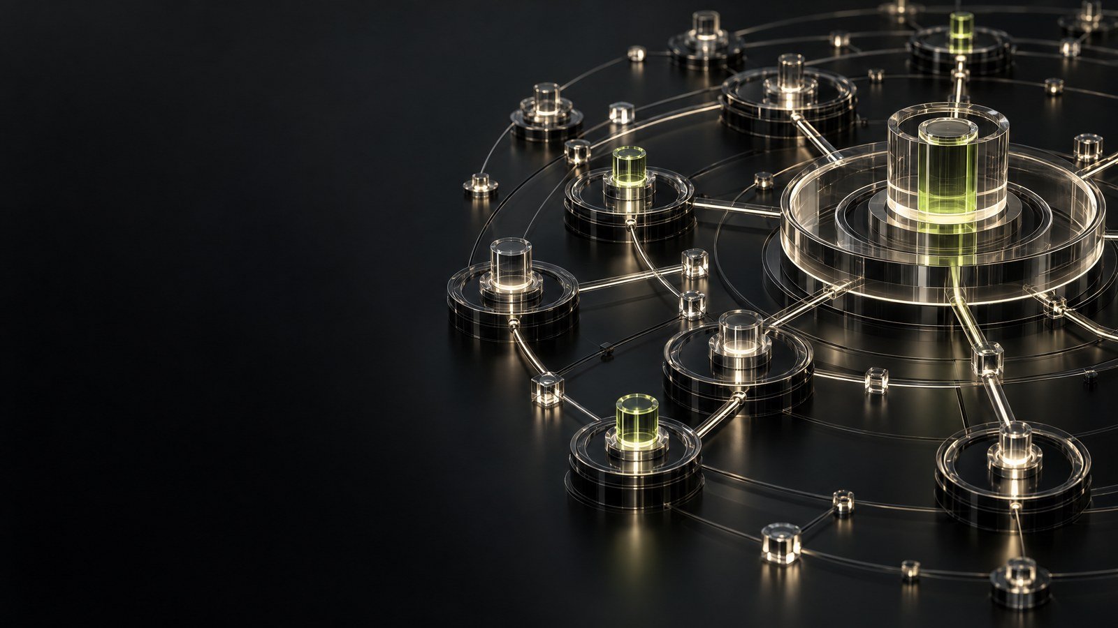 Financial Market Infrastructure, Exchange & Clearing Regulation Abstract financial-market infrastructure governance architecture with connected decision pathways