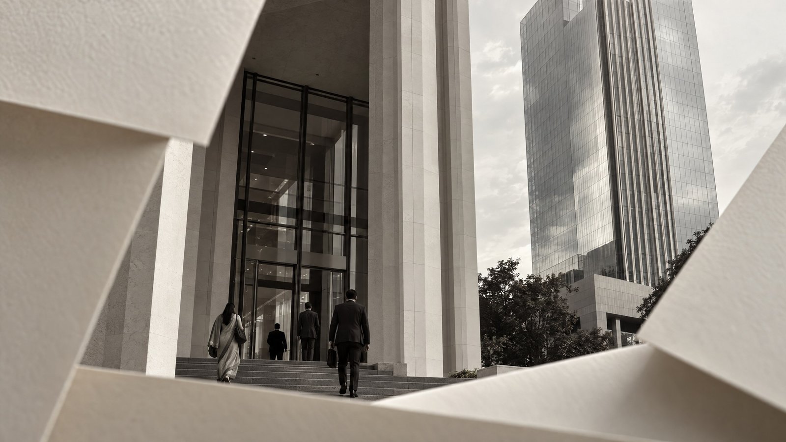 Civic office and business architecture representing the work-authorisation process.