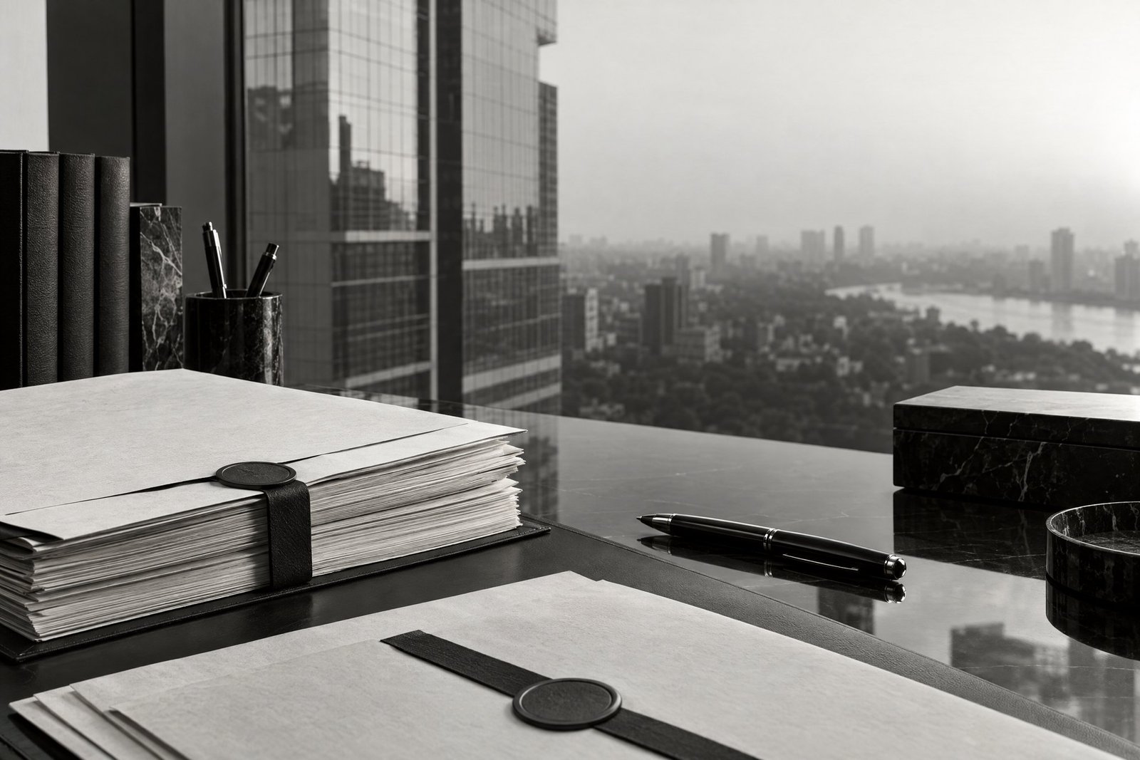 Company registration Bangladesh records on a black and ivory corporate desk