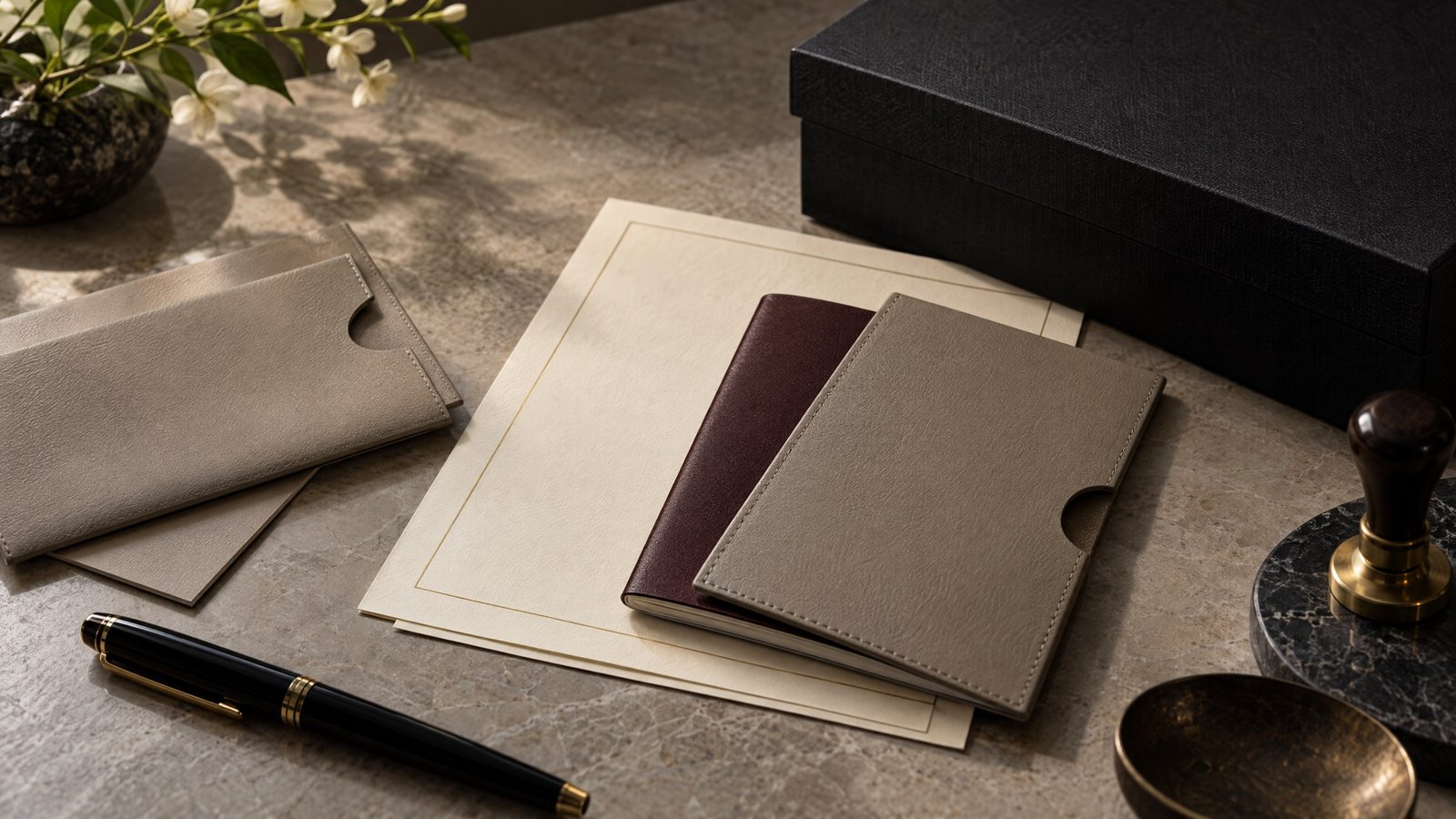 Identity-document sleeves and archival materials arranged for review.