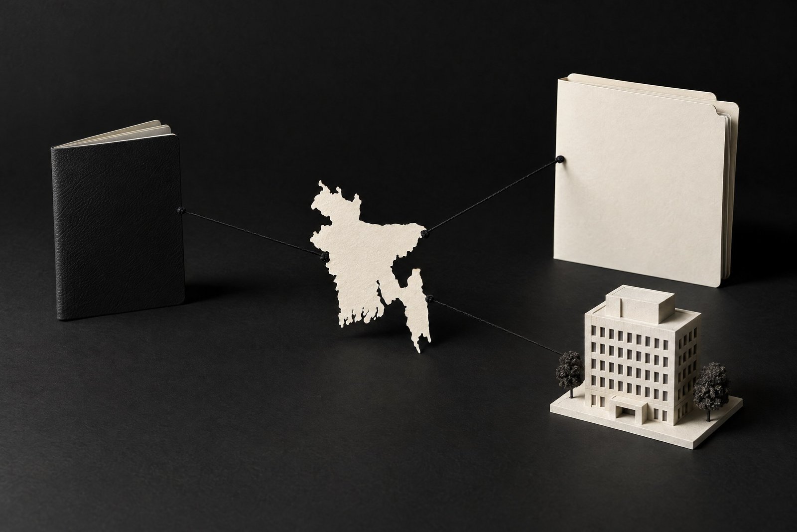 Monochrome Bangladesh and work-permit file composition representing cross-border hiring controls.