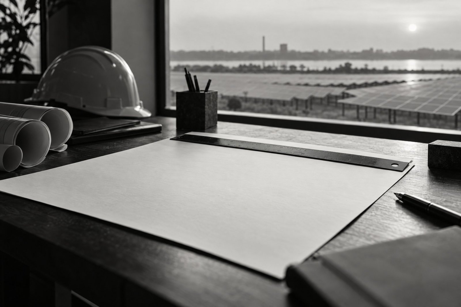 Energy company registration Bangladesh project-planning materials beside a solar site