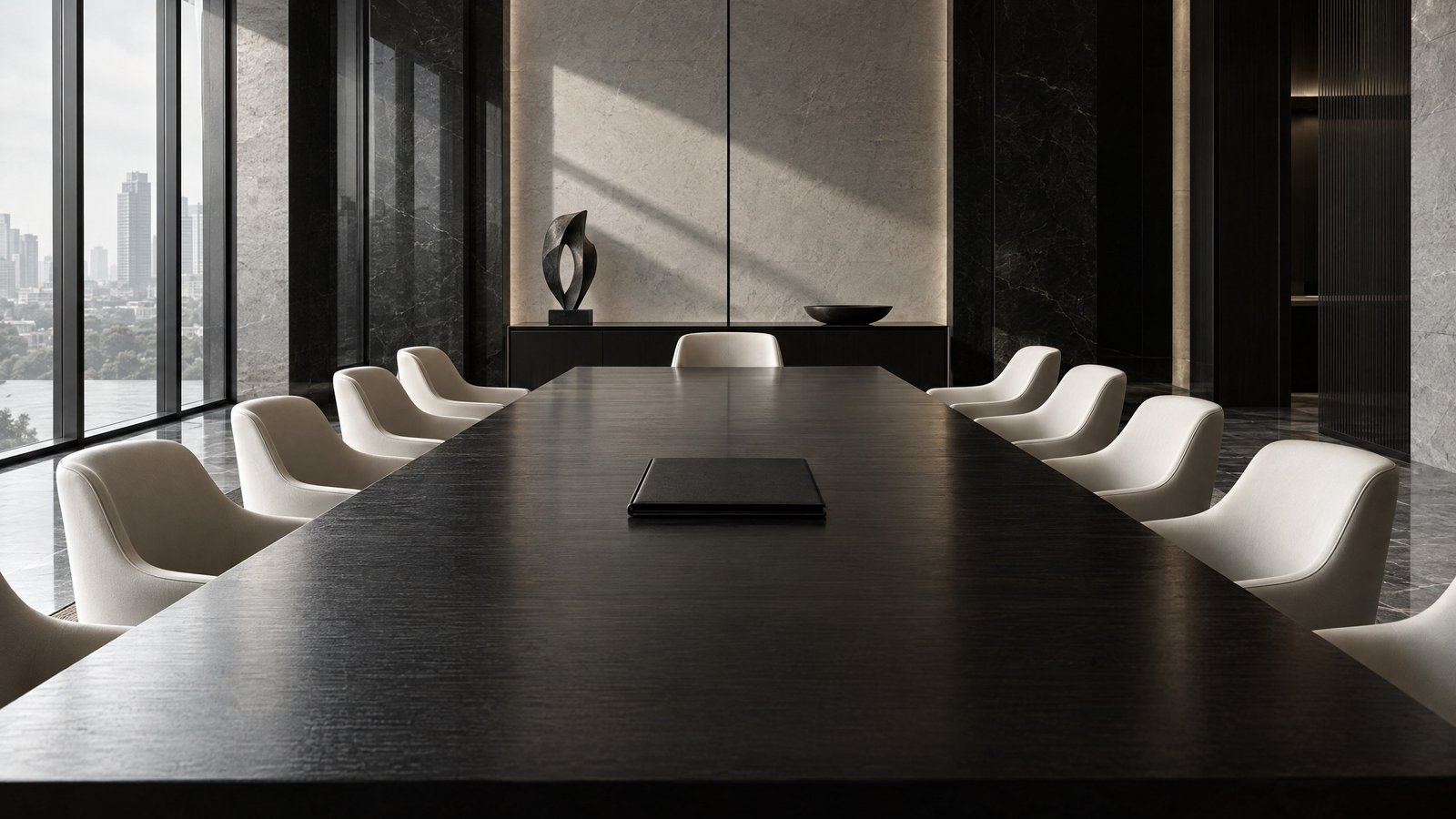 Modern boardroom prepared for public limited company governance.