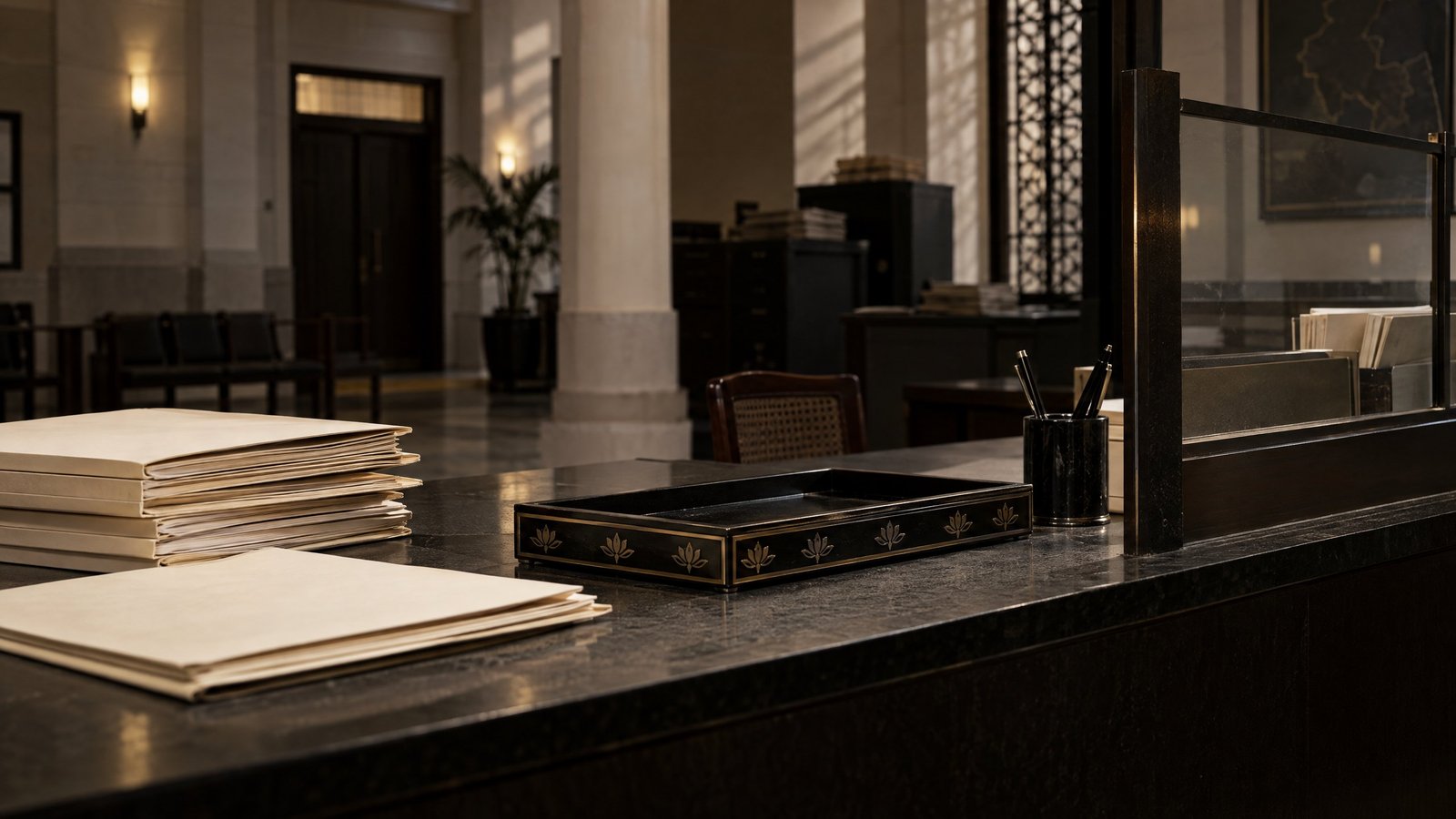 Editorial municipal administration setting for trade licence compliance.